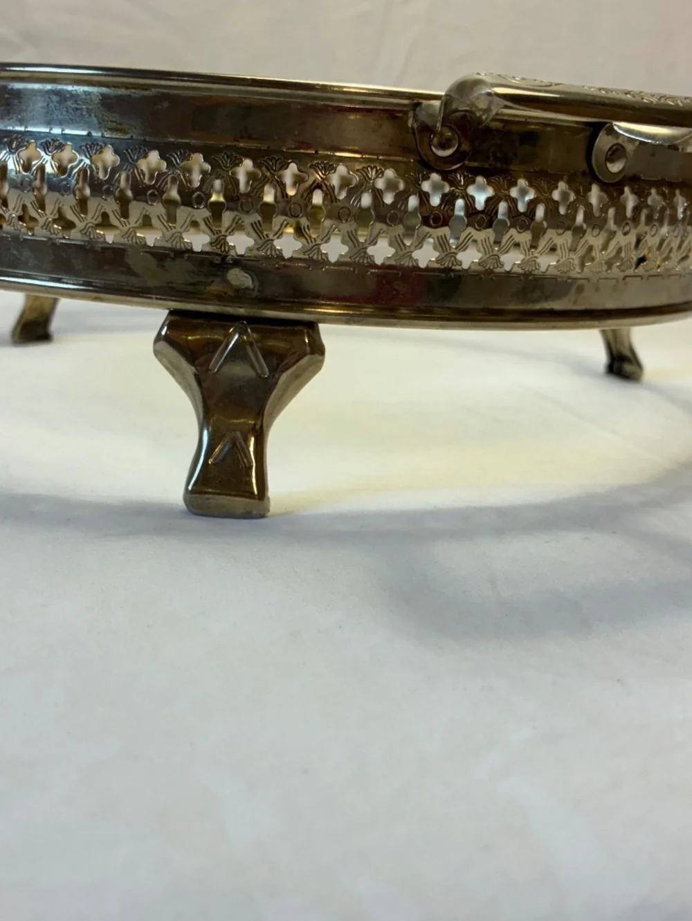 Vintage Silver tone Round Serving Tray with Handles